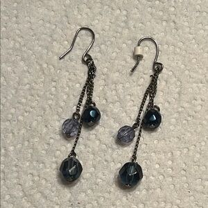 Elegant Silver and Blue Faceted Bead Dangle Pierced Earrings